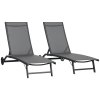 Outsunny Outdoor Lounge Chair Set of 2, Tanning Chair with Wheels, Breathable Mesh for Patio, Backyard, Poolside, Dark Grey(m-11)