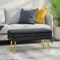 HOMCOM 31" Storage Ottoman, Velvet End of Bed Bench with Steel Legs, Foot Stool with Storage for Bedroom, Living Room, Black(m-9)