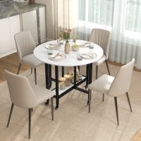 HOMCOM Folding Dining Table, Drop Leaf Table with Open Shelf, Rolling Kitchen Table for Dining Room, Small Spaces, White Marble(m-1)