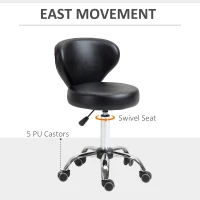 HOMCOM Adjustable Swivel Salon Stool with Backrest and Wheels, Office & Living Room Chair, Synthetic Leather, Black(m-6)