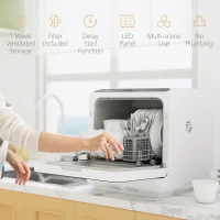 HOMCOM Countertop Dishwasher with Built-in 6L Water Tank, 5 Wash Programs, Touch Control, LED Display, Dual Water Supply, White(m-9)