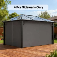 Outsunny 10' x 12' Universal Gazebo Sidewall Set with 4 Panels, Hooks/C-Rings Included for Pergolas & Cabanas, Grey(m-8)