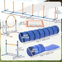 PawHut 11-Piece Dog Agility Training Equipment Set, Pet Obstacle Course with 2 Tunnels, Adjustable Jumps, Orange Blue(m-3)