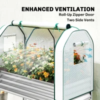 Outsunny Galvanised Raised Garden Bed with Greenhouse Cover, Metal Elevated Garden Bed with Bed Liner, Bottom Shelf, Silver(m-5)