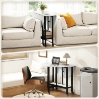 HOMCOM Folding Dining Table, Drop Leaf Table with Open Shelf, Rolling Kitchen Table for Dining Room, Small Spaces, White Marble(m-10)