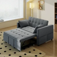 HOMCOM 3‑in‑1 Convertible Sofa Bed, Pull Out Sleeper Sofa with USB Charging, Adjustable Backrest, Side Pockets, Dark Grey(m-10)