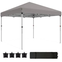 Outsunny 10' x 10' Pop Up Canopy with Sidewalls, Roller Bag, Height Adjustable Instant Tent for Outdoor, Garden, Patio, Grey(m-2)