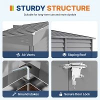 Outsunny 4.6' x 9' Steel Outdoor Storage Shed, Lean to Shed, Metal Tool House with Foundation Kit, Lockable Doors, Gloves and 2 Air Vents for Backyard, Patio, Lawn, Grey(m-4)