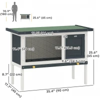 PawHut Wooden Outdoor Rabbit Hutch for Small Pet w/ Slide-out Tray, Openable Roof, 35" W x 18" D x 26" H, Dark Grey(m-3)