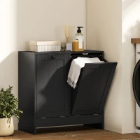 kleankin Tilt-Out Laundry Storage Cabinet, Modern Laundry Hamper with 2 Compartments for Bathroom Washroom, Black(m-1)