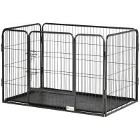 PawHut 4 Panels Dog Playpen, Heavy Duty Dog Fence, 28" H Portable Pet Playpen with Door Double Locking Latches, Tray, Grey(m-2)