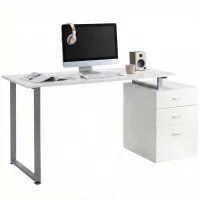 HOMCOM 47" Computer Desk Writing Table Workstation with Multi-Use Reversible File Drawers Metal Frame Home Office Furniture, White(m-2)