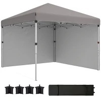 Outsunny 10' x 10' Pop Up Canopy with Sidewalls, Roller Bag, Height Adjustable Instant Tent for Outdoor, Garden, Patio, Grey(m-11)