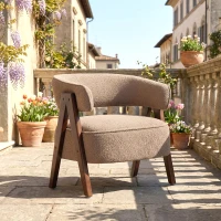 HOMCOM Sherpa Fleece Accent Chair, Upholstered Armchair with Solid Wood Legs and Steel Frame for Living Room, Light Brown(m-8)