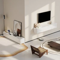 HOMCOM Floating TV Stand for TVs up to 75 Inch, 70.9" TV Cabinet, Entertainment Center with 2 Flip Doors, High Gloss White(m-10)