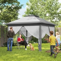 Outsunny 11' x 11' Pop Up Gazebo, Double Roof Foldable Height Adjustable Canopy Tent with Mesh Sidewalls, Carrying Bag, Grey(m-1)