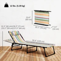 Outsunny Outdoor Folding Lounge Chair, 4-Level Adjustable Chaise Lounge with Headrest, Tanning Chair Beach Bed, Reclining Lounger Cot for Camping, Hiking, Backyard, Multicoloured(m-3)