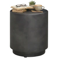 HOMCOM Lightweight Accent Table with Concrete Finish Round Side Table, Dark Gray(m-11)
