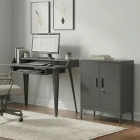 HOMCOM Office Storage Cabinet with Lock, Filing Cabinet with Adjustable Shelves and Doors for Home Office, Garage, Black(m-8)