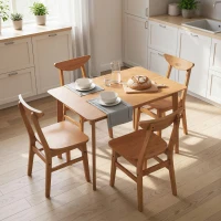 HOMCOM 5-Piece Solid Wood Dining Room Set for 4, Farmhouse Dinette Table Set with 4 Chairs for Small Space, Dining Room, Walnut(m-2)