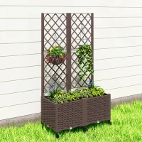 Outsunny Planter Box with Trellis, Self Watering Raised Garden Bed with Lockable Wheels and Drainage Holes, Brown(m-9)