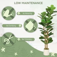 HOMCOM 5FT Artificial Fiddle Leaf Fig Tree, Fake Potted Tree with Solid Wood Trunks for Indoor Decor, Green(m-5)
