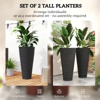 Outsunny 29" Tall Planters Set of 2, Indoor Outdoor Stackable Taper Planters with Drainage Holes, Black(m-4)