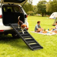 PawHut Foldable Dog Car Ramp, Dog Ramp with Anti-Slip Steps, Pet Stairs for Senior Pets to Access Cars and High Beds, Black(m-1)