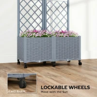 Outsunny Planter Box with Trellis, Self Watering Raised Garden Bed with Lockable Wheels and Drainage Holes, Gray(m-6)