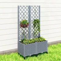 Outsunny Planter Box with Trellis, Self Watering Raised Garden Bed with Lockable Wheels and Drainage Holes, Gray(m-9)