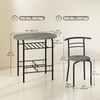 HOMCOM Dining Table Set of 3, 31.5" Kitchen Table and Chairs Set for 2 with Shelf, for Small Space, Dining Room, Living Room(m-3)