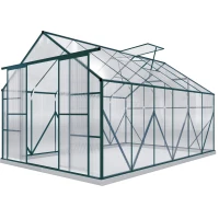Outsunny Aluminium Greenhouse Polycarbonate Walk-in Garden Greenhouse Kit with Adjustable Roof Vent, 8 x 12ft, Green(m-2)