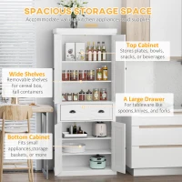 HOMCOM 72" Kitchen Pantry Storage Cabinet, Traditional Freestanding Pantry Cabinet with 4 Doors and 2 Adjustable Shelves, Large Central Drawer, X-Frame, White(m-4)
