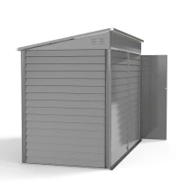 Outsunny 4.6' x 9' Steel Outdoor Storage Shed, Lean to Shed, Metal Tool House with Foundation Kit, Lockable Doors, Gloves and 2 Air Vents for Backyard, Patio, Lawn, Grey(m-13)