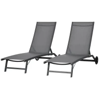 Outsunny Outdoor Lounge Chair Set of 2, Tanning Chair with Wheels, Breathable Mesh for Patio, Backyard, Poolside, Dark Grey(m-2)