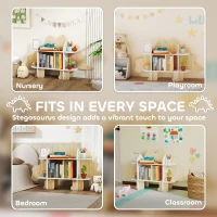 Qaba Dinosaur Themed Kids Bookshelf, 2 Tier Kids Bookcase, for Playroom, Bedroom, Living Room, Kids Room, Natural(m-7)