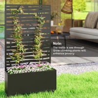 Outsunny Metal Planter Box with Trellis, Raised Garden Bed with Twigs Slatted Cut-Out Privacy Screen and Wheels(m-9)