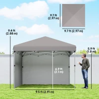 Outsunny 10' x 10' Pop Up Canopy with Sidewalls, Roller Bag, Height Adjustable Instant Tent for Outdoor, Garden, Patio, Grey(m-3)