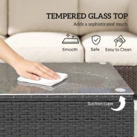 Outsunny PE Wicker Outdoor Coffee Table with Glass Top Garden Patio Table, Dark Grey(m-5)