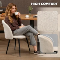 HOMCOM Dining Chairs Set of 2, Sherpa Fleece Upholstered Kitchen Chairs with Backrest and Steel Legs, Cream White(m-5)