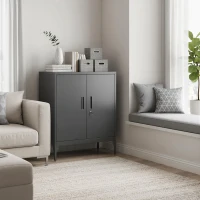 HOMCOM Office Storage Cabinet with Lock, Filing Cabinet with Adjustable Shelves and Doors for Home Office, Garage, Black(m-11)