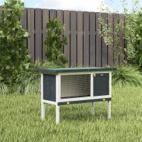 PawHut Wooden Outdoor Rabbit Hutch for Small Pet w/ Slide-out Tray, Openable Roof, 35" W x 18" D x 26" H, Dark Grey(m-9)