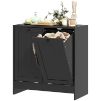 kleankin Tilt-Out Laundry Storage Cabinet, Modern Laundry Hamper with 2 Compartments for Bathroom Washroom, Black(m-2)