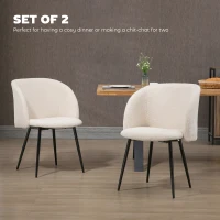HOMCOM Dining Chairs Set of 2, Sherpa Fleece Upholstered Kitchen Chairs with Backrest and Steel Legs, Cream White(m-4)