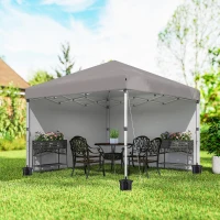 Outsunny 10' x 10' Pop Up Canopy with Sidewalls, Roller Bag, Height Adjustable Instant Tent for Outdoor, Garden, Patio, Grey(m-8)