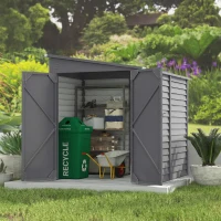 Outsunny 4.6' x 9' Steel Outdoor Storage Shed, Lean to Shed, Metal Tool House with Foundation Kit, Lockable Doors, Gloves and 2 Air Vents for Backyard, Patio, Lawn, Grey(m-9)