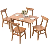 HOMCOM 5-Piece Solid Wood Dining Room Set for 4, Farmhouse Dinette Table Set with 4 Chairs for Small Space, Dining Room, Walnut(m-1)