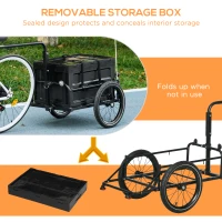 Aosom Steel Trailer for Bike, Bicycle Cargo Trailer with Foldable Storage Box and Safe Reflectors, Max Load 88LBS, Black(m-4)
