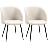 HOMCOM Dining Chairs Set of 2, Sherpa Fleece Upholstered Kitchen Chairs with Backrest and Steel Legs, Cream White(m-11)