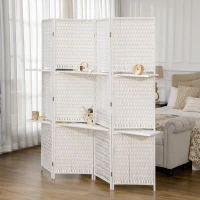 HOMCOM 4 Panel Room Divider with Shelves, 6 FT Freestanding Folding Privacy Screen, Partition Wall Divider for Bedroom, White(m-1)